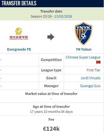 kaiyun体育官网-德转：云南玉昆约100万人民币从恒大足校签下布尼亚明